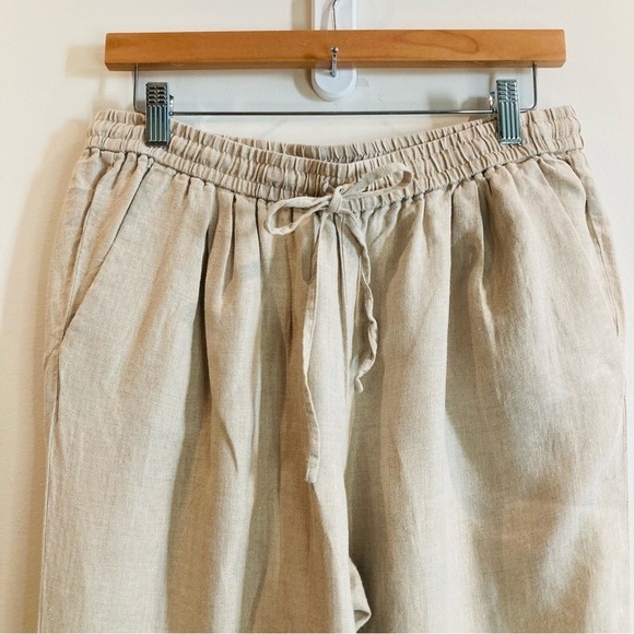 J  CREW Sz 10 100% Linen Elastic Band Drawstring Waist Pockets Tapered Leg Pants - Picture 2 of 12